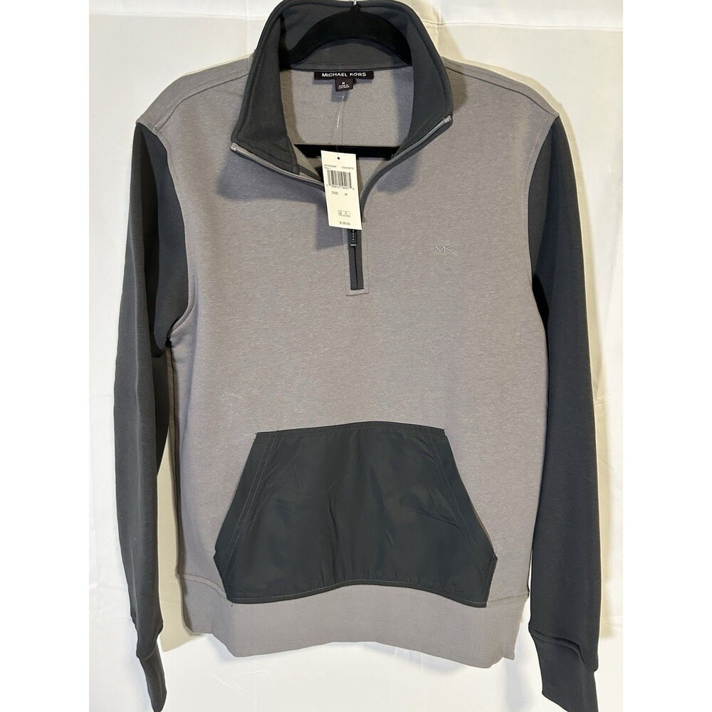 MK Michael Kors Gray ColorBlock Quarter Zip Pullover Sweatshirt Mens Size Medium